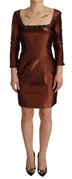 Платье GF FERRE Коричневое металлик с длинными рукавами и квадратным вырезом IT40/US6/S $600