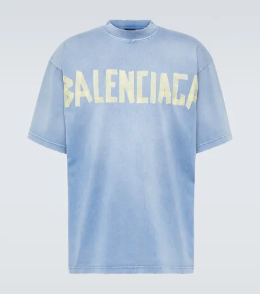 Футболка из хлопкового джерси с лентой Balenciaga, синий