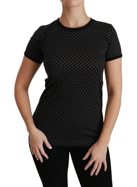 DOLCE - GABBANA Топ Хлопковая черная футболка с круглым вырезом в горошек IT46 / US12/XL Рекомендуемая розничная цена 250 долларов США