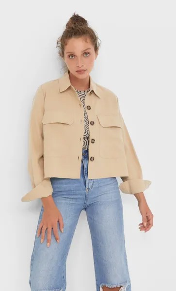 Stradivarius Короткая Рубашка Из Струящейся Ткани Цвет Камня S