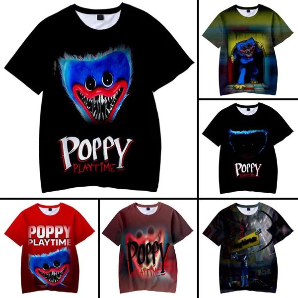 Poppy Playtime Футболки Huggy Wuggy Horror Игра Мультфильм 3D-печать мальчик / девочка O-Neck модная футболка Дети Мальчики Tees Tops Одежда