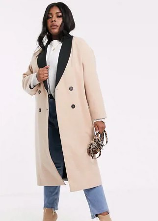 Бежевое длинное легкое пальто с контрастным воротником Missguided Plus-Бежевый