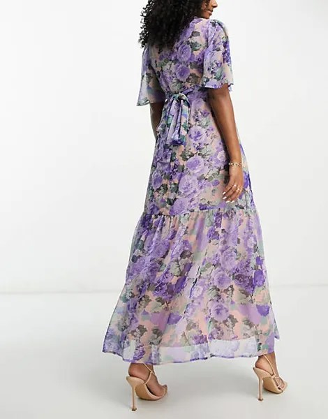 Синее платье макси с запахом и развевающимися рукавами Hope & Ivy Maternity