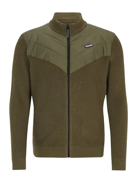 Вязаный кардиган Jack & Jones Plus BLACK, оливковое
