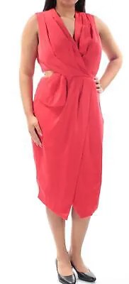 RACHEL ROY Женское красное коктейльное платье-футляр без рукавов чайной длины Размер: 14