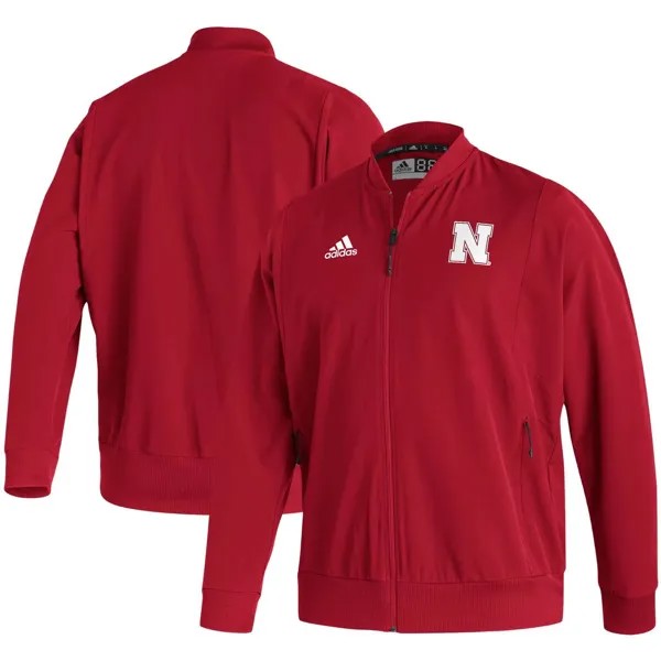 Мужская тканая куртка-бомбер Scarlet Nebraska Huskers 2021 с боковой линией и молнией во всю длину adidas