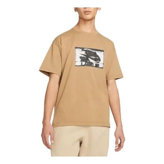 Футболка Men's Nike Pattern Printing Round Neck Pullover Short Sleeve Khaki T-Shirt, хаки