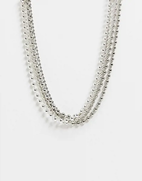 Серебристое ярусное ожерелье с бусинами Weekday-Серебряный