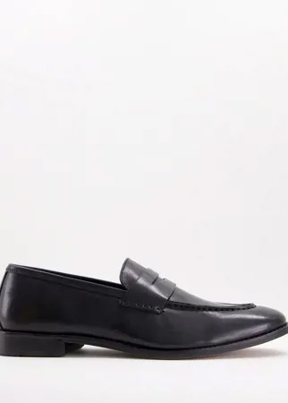Черные кожаные пенни лоферы ASOS DESIGN-Черный цвет