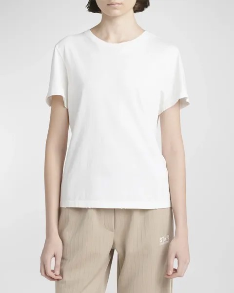 Золотистая футболка с короткими рукавами и потертостями Golden Goose, цвет Vintage White
