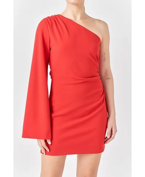 Женское мини-платье с драпировкой на одно плечо endless rose, красный