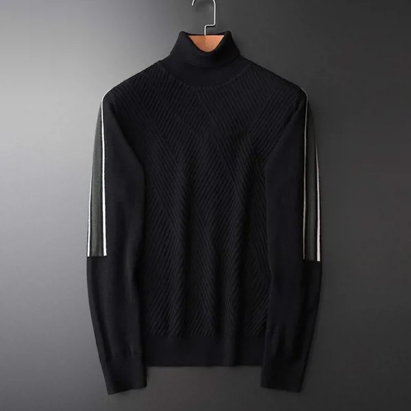 Черный свитер, Мужская Роскошная жаккардовая водолазка, шерстяные мужские зимние облегающие толстые свитеры, мужская модель 4xl
