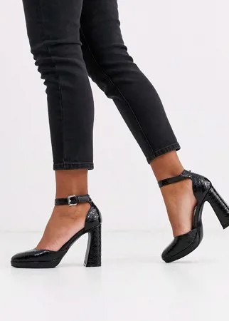 Черные туфли на каблуке и платформе из искусственной кожи с крокодиловым рисунком New Look-Черный