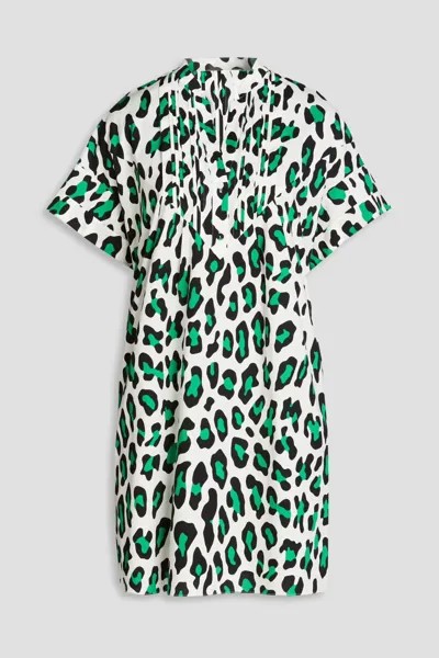 Платье мини Fiona из хлопкового поплина с леопардовым принтом Diane Von Furstenberg, зеленый