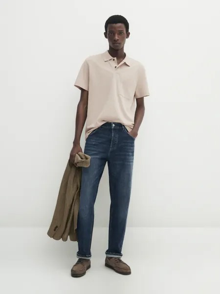 Рубашка-Поло из фактурного хлопка с карманом Massimo Dutti, бежевый