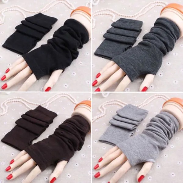 Женщины Mittens перчатки Fingerless Wrist вязать шерсть Зима Теплый Короткие полосатые манжеты