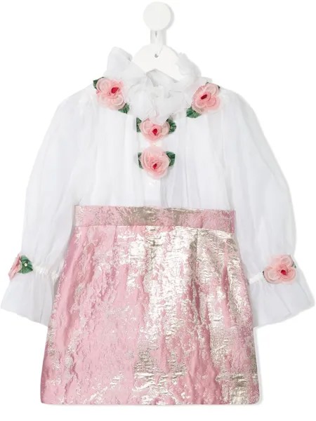 Dolce & Gabbana Kids платье с контрастным подолом и цветочной аппликацией