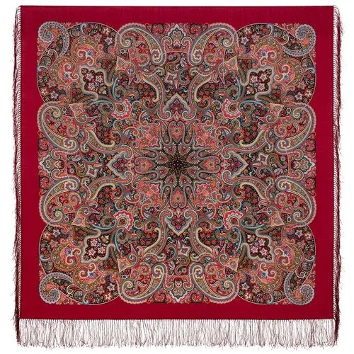 Платок Павловопосадская платочная мануфактура,125х125 см, бордовый, фиолетовый