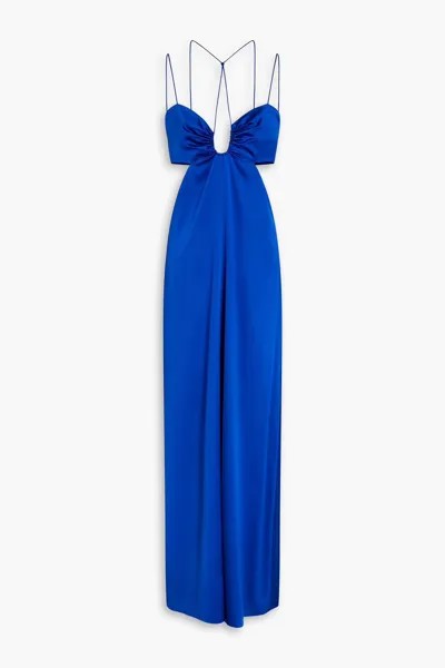 Платье макси из эластичного шелкового атласа с вырезами и сборками Frame, ярко-голубой
