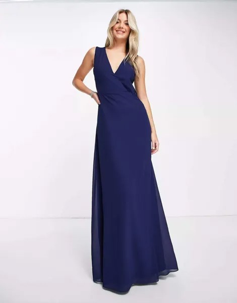 Темно-синее платье с открытой спиной и кружевной вставкой TFNC Bridesmaid