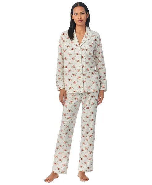 Женские 2 шт. Упакованный пижамный комплект из флиса с принтом Lauren Ralph Lauren, цвет Ivory Floral