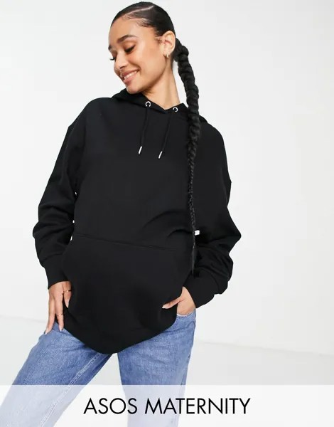 Черная толстовка с капюшоном в стиле бойфренд ASOS DESIGN Maternity