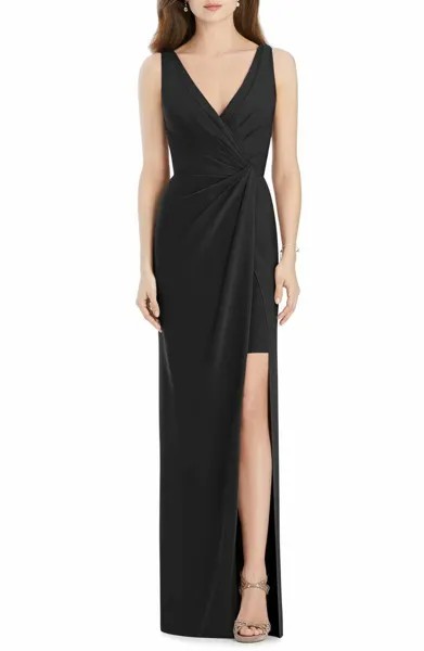 NEW JENNY PACKHAM JP1013 Черное плиссированное платье из эластичного крепа с высоким разрезом 2 XS