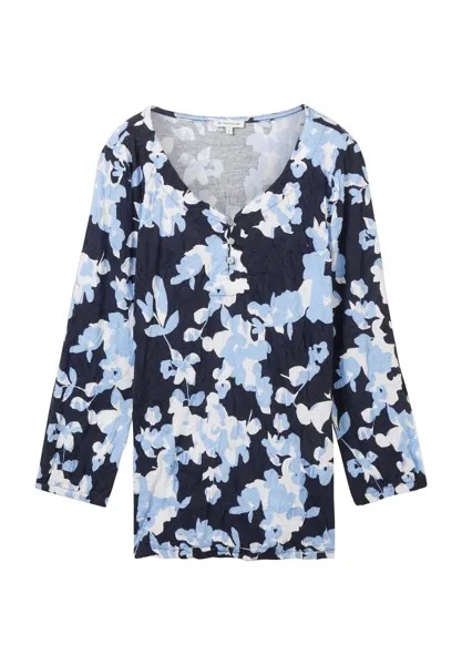 Рубашка, рукав 3/4, горловина горловина, женская TOM TAILOR, цвет Blue Cut Floral