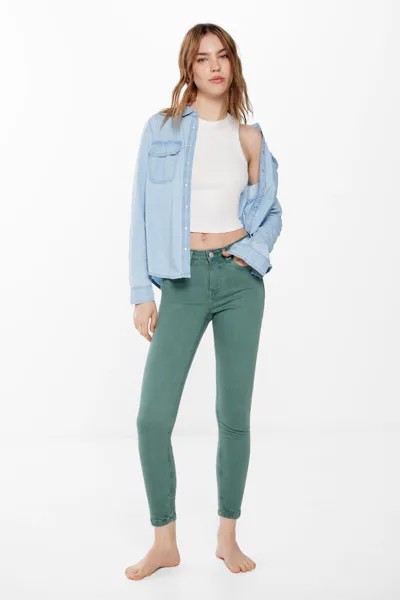 Цветные узкие укороченные джинсы Springfield, зелено-голубой