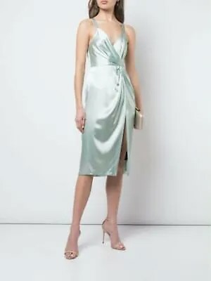 JILL STUART Женское зеленое вечернее платье миди без рукавов с v-образным вырезом и тюльпаном 10