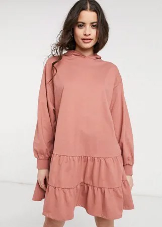 Розовое ярусное платье-худи ASOS DESIGN-Коричневый цвет