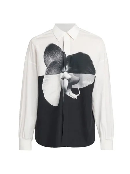 Рубашка с цветочными блоками и заниженной линией плеч с цветочным принтом Alexander McQueen, белый