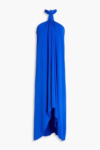 Платье из эластичного джерси с вырезом халтер и завязками HALSTON, синий