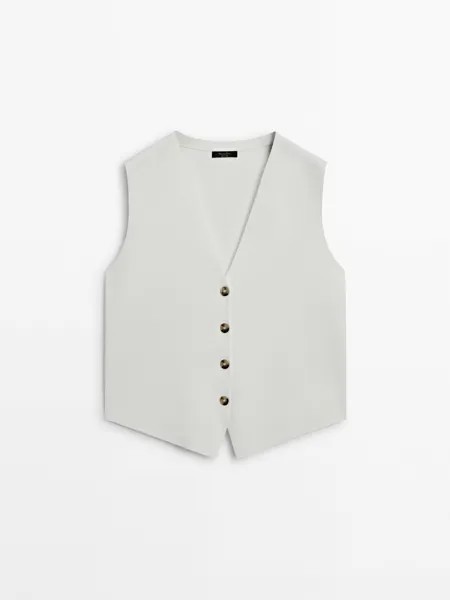Вязаный жилет с пуговицами и вырезом Massimo Dutti, бежевый