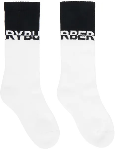 Бело-черные носки с логотипом вязки интарсия Burberry