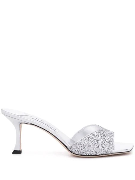Jimmy Choo блестящие мюли Skye 70 мм, серебристый