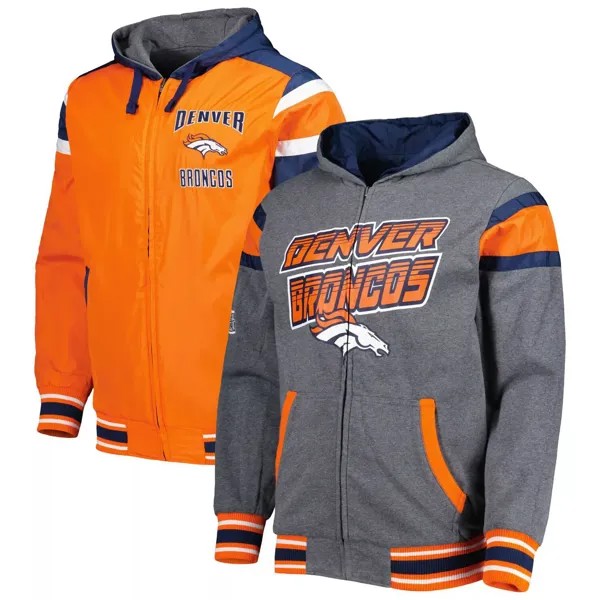 Мужская спортивная куртка Carl Banks оранжево-серого цвета Denver Broncos Extreme с двусторонней толстовкой и молнией во всю спину G-III