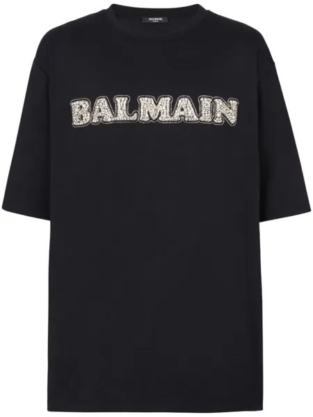 Balmain футболка с вышитым логотипом, черный