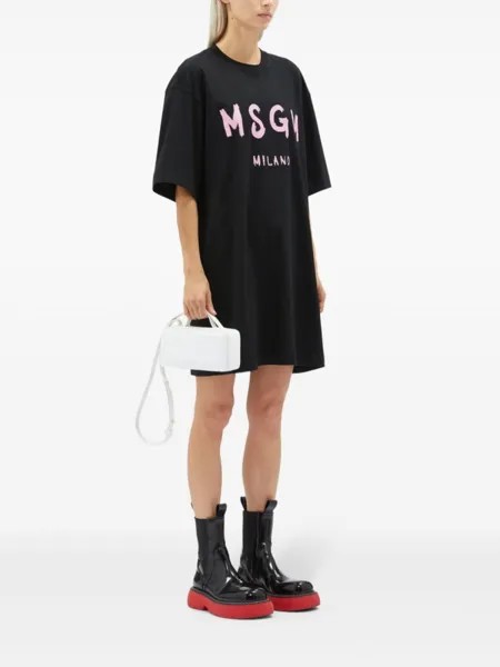 MSGM платье из хлопка с логотипом Brushstroke, черный