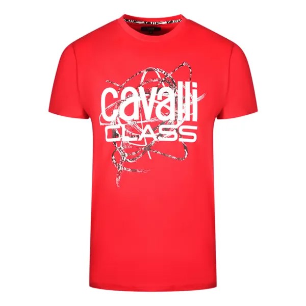 Футболка из змеиной кожи с надписью Cavalli Class, красный