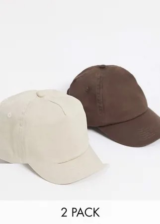 2 бейсболки светло-бежевого/коричневого цвета со скидкой ASOS DESIGN-Многоцветный