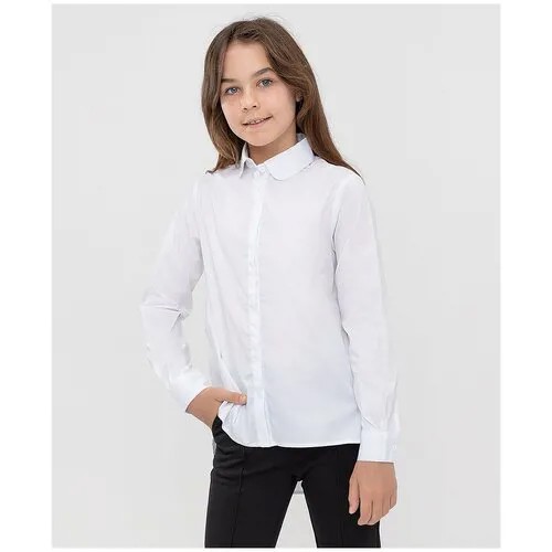 Блузка классическая с удлиненной спинкой белая Button Blue для девочек, модель 222BBGS22120200, размер 158