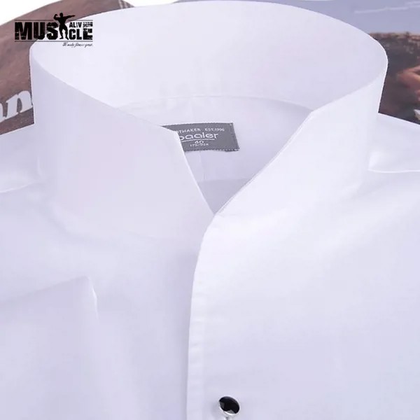 Мужская модная рубашка-смокинг, французские запонки, банкетная рубашка с длинными рукавами, Классическая рубашка с воротником-стойкой, 100% х...