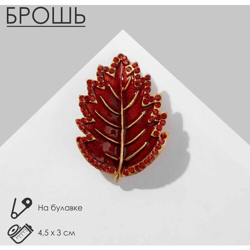 Брошь, стразы, бордовый