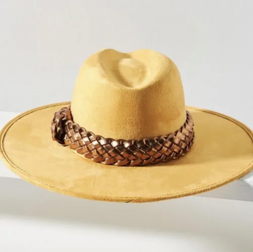 Плетеная шляпа Anthropologie Asn Rancher, замшевая лента с завязками и узлом, золотистая, без рукавов, NWT