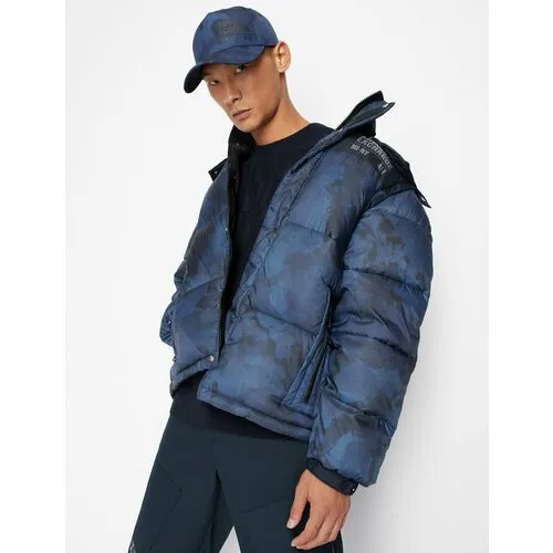 Куртка ARMANI, капюшон, размер 50 L, синий