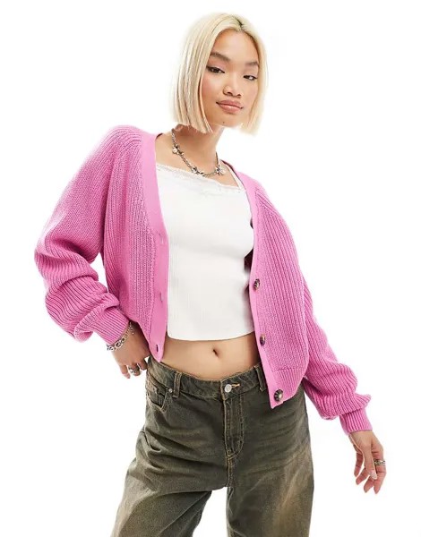 Розовый вязаный кардиган в рубчик Monki