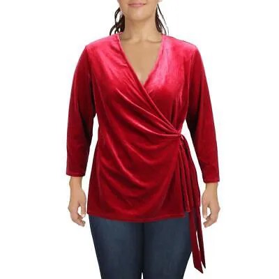 Женская велюровая рубашка с v-образным вырезом Anne Klein, топ, блузка с запахом, плюс BHFO 6117
