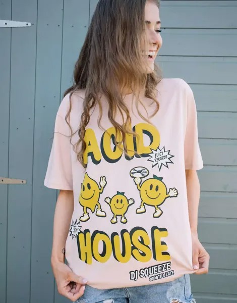 Футболка унисекс с графическим рисунком фестиваля Acid House Batch1 персикового цвета