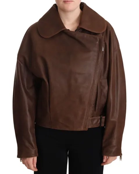 Куртка DOLCE - GABBANA Коричневое кожаное байкерское пальто с бычьим воротником IT44/US10/L $3400